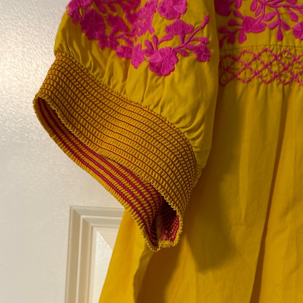 J. Crew Yellow Blouse with Pink Embroidery - Picture 4 of 5